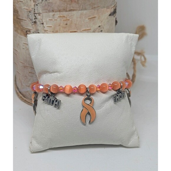 Special Causes Orange Ribbon Faith & Hope Beaded Charm Magnetic Bracelet - Picture 1 of 6